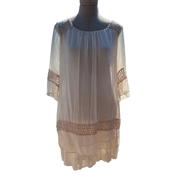 Giulia Italy Silk Crochet Flowy Bohemian Babydoll Dress - Picture 1 of 15